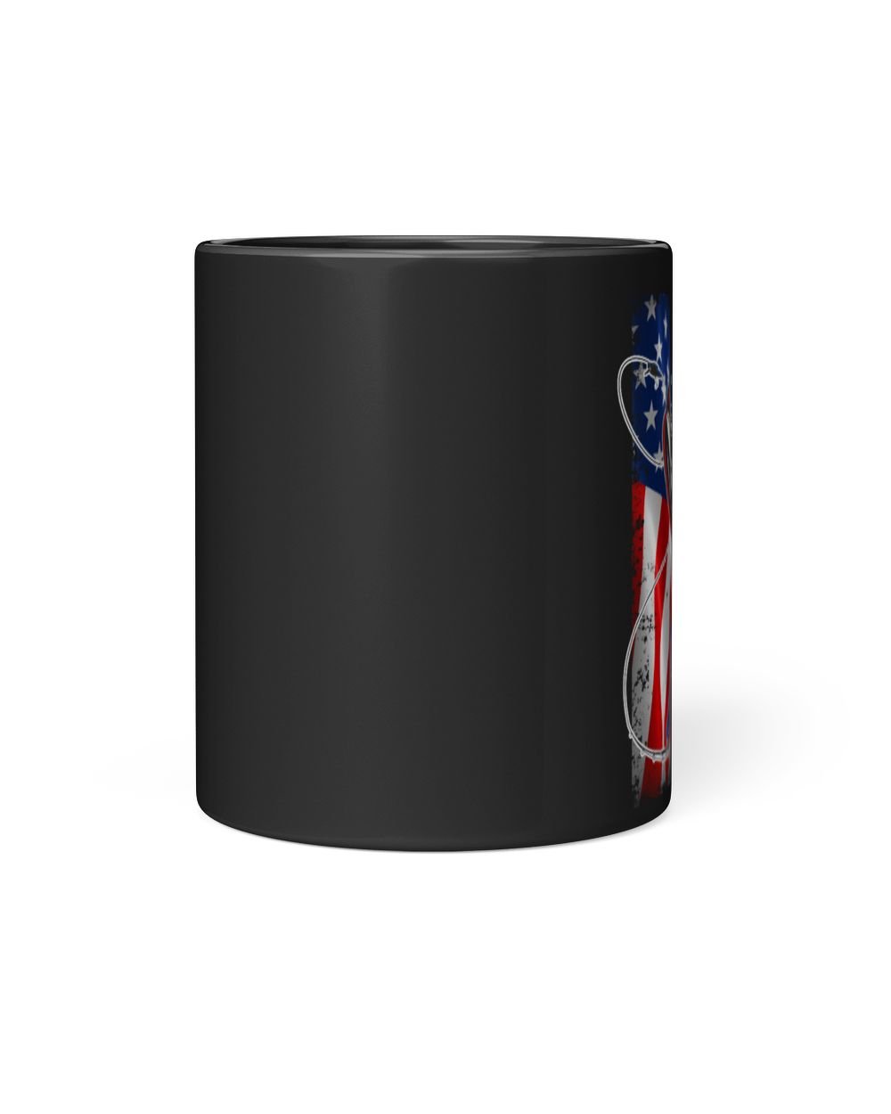 Bass Fisherman with American USA Flag Black Mug 11oz black 11oz