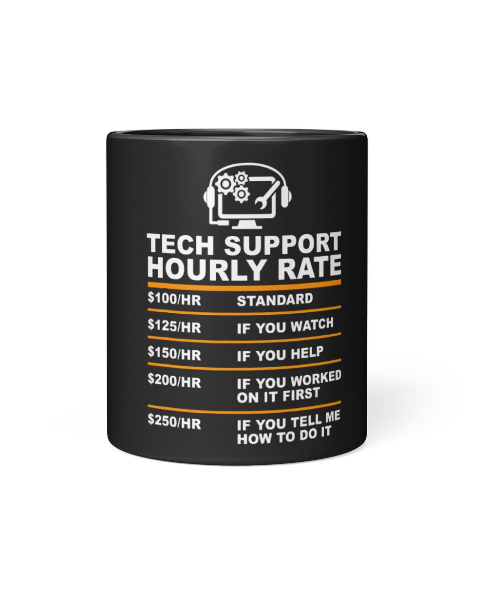 Tech Support Hourly Rate IT Sysadmin Geek Nerd Gift Idea Black Mug 11oz black 11oz