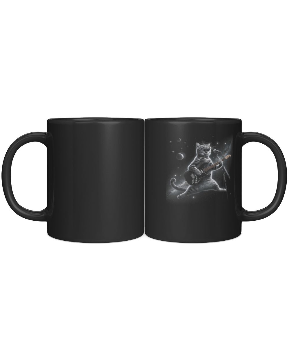 Rock Cat Playing Guitar Electric in space Funny kitty Galaxy TShirt Black Mug 11oz black 11oz