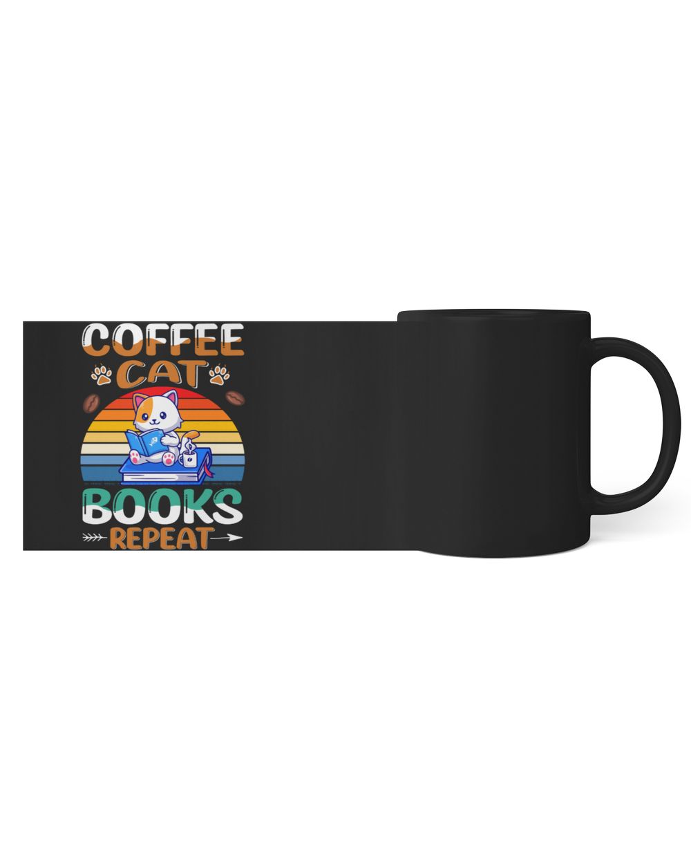 Coffee Cat Book Repeat Black Mug 11oz black 11oz