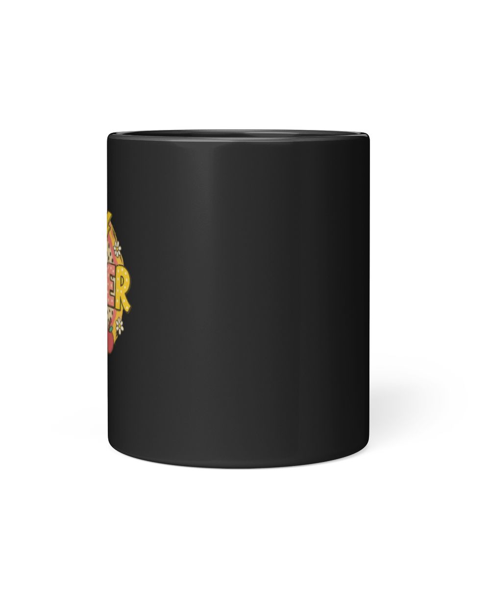 Bold Polka Dot Teacher Text with School Doodles and Leopard Pattern Black Mug 11oz black 11oz