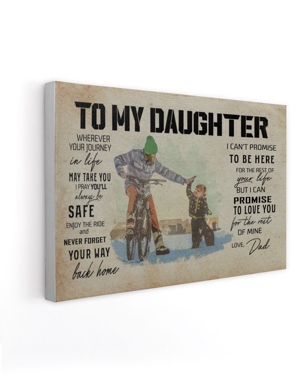 To My DAUGHTER Bike Ready To Hang Canvas (36X24 inch) white 36x24in