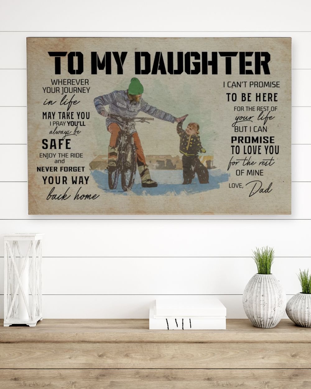 To My DAUGHTER Bike Ready To Hang Canvas (36X24 inch) white 36x24in