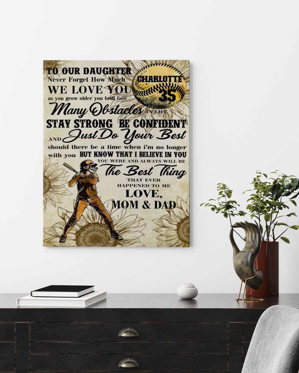 Personalized Softball My Our Daughter Poster/Canvas Lovely Gifts to Daughter from Family Ready To Hang Canvas (11x14 inch) white 11x14in