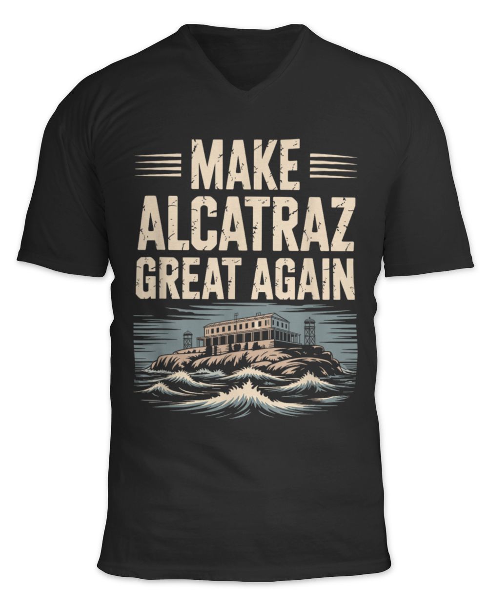 MAKE ALCATRAZ GREAT AGAIN Unisex Jersey SS V-Neck T-Shirt black s