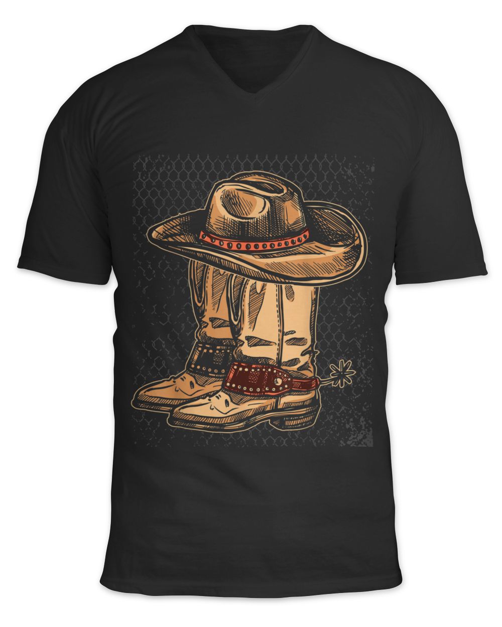 Rodeo Bull Riding Hat Line Dance Boots Cowboy Unisex Jersey SS V-Neck T-Shirt black s
