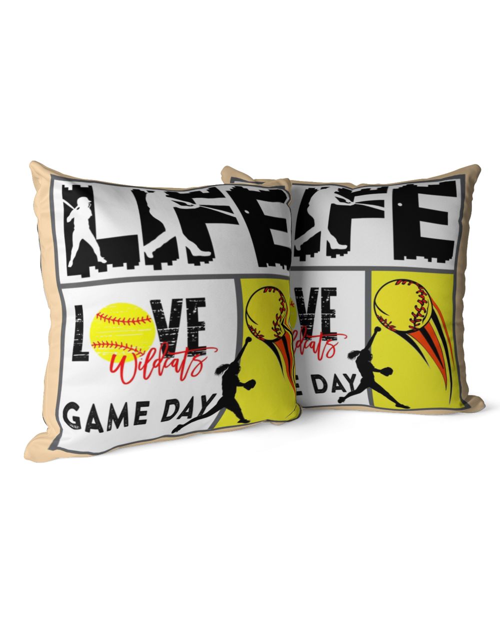Wildcats Softball- Softball Pillow- Pillow Decor Cotton Drill Pillow (Dual Sided) white 16x16in