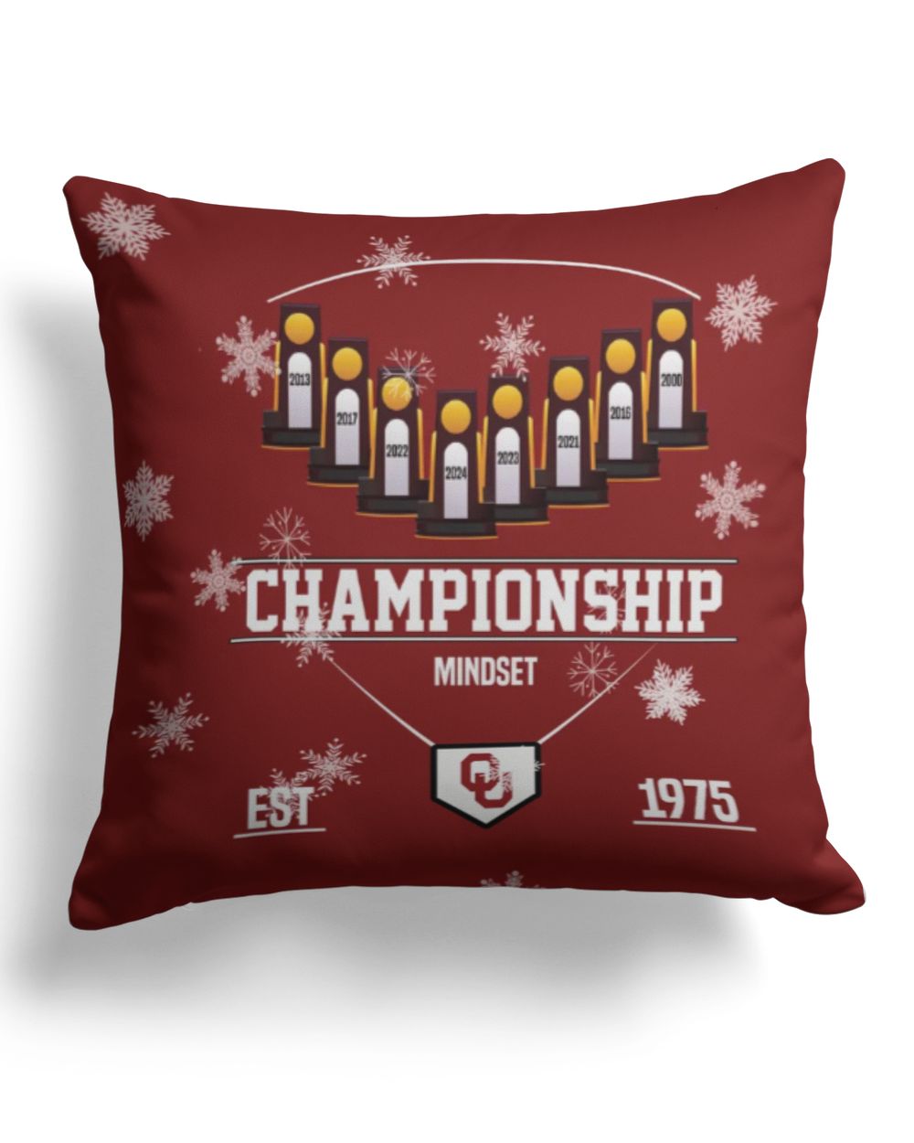 Softball Pillow- Oklahoma Softball- Championship Mindset Cotton Drill Pillow (Dual Sided) white 16x16in