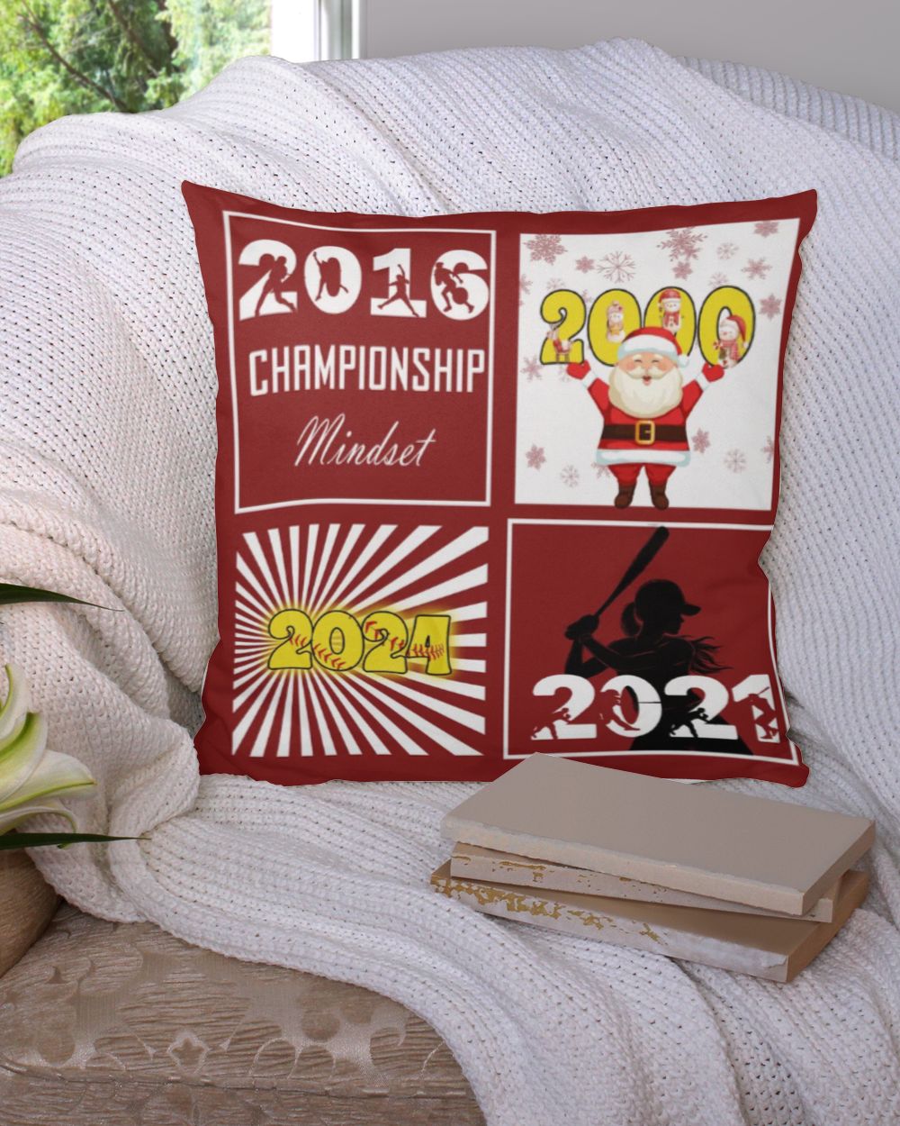 Softball Pillow- Oklahoma Softball- Championship Mindset Cotton Drill Pillow (Dual Sided) white 16x16in