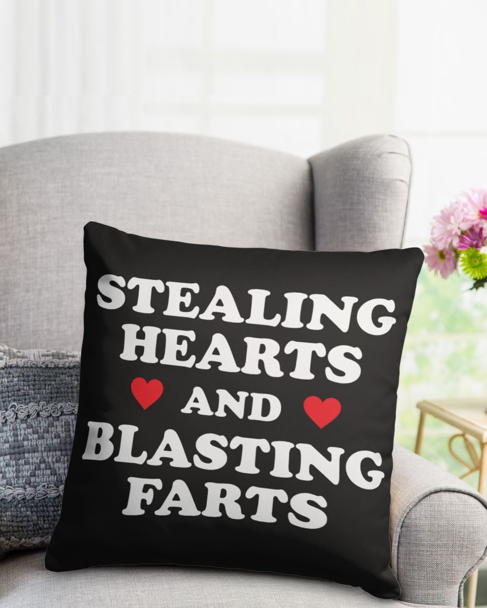 Stealing Hearts and Blasting Farts Shirt, Hoodie, Tank Top Cotton Drill Pillow (Dual Sided) black 16x16in