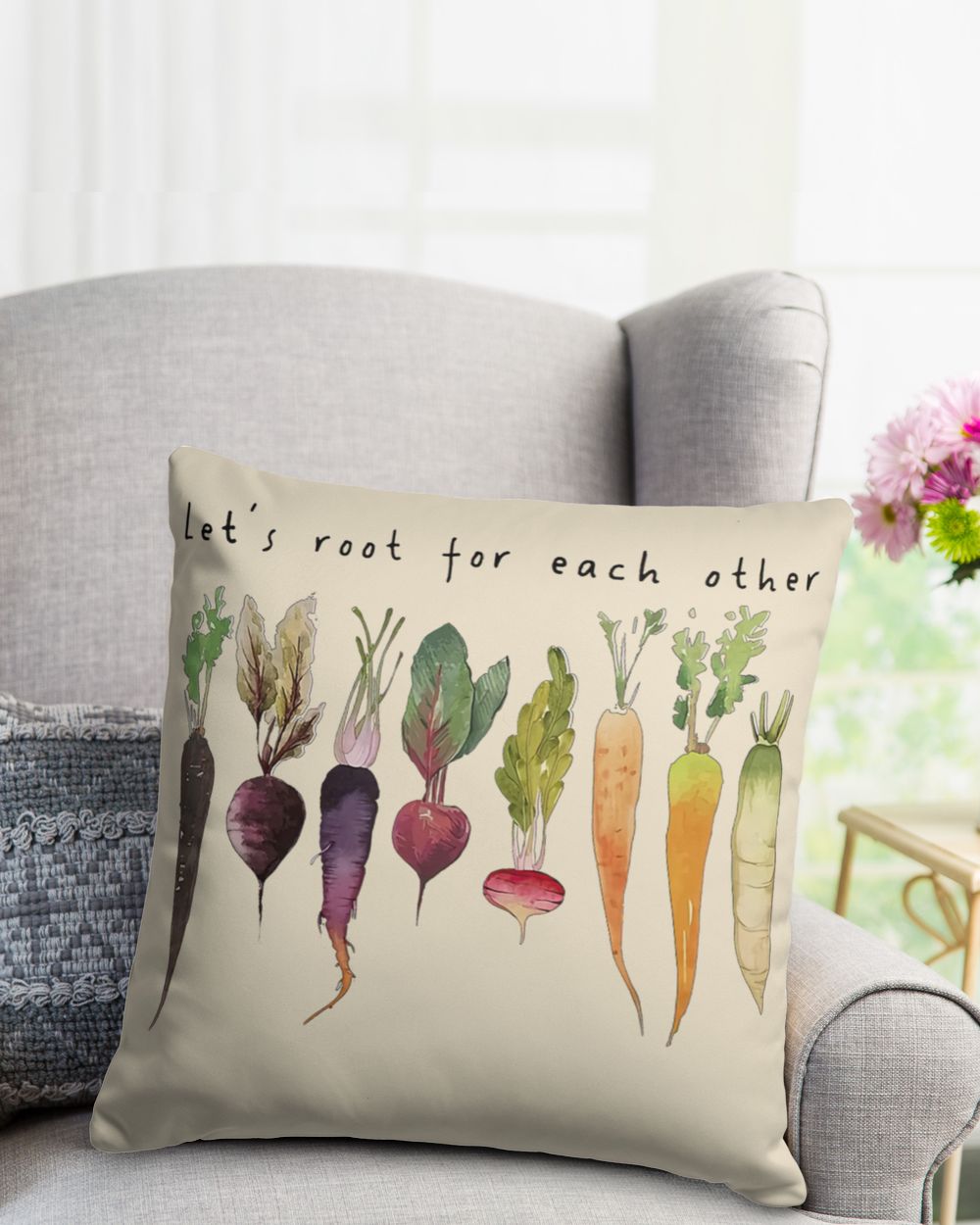 Let's Root for each other Cotton Drill Pillow (Dual Sided) natural 16x16in