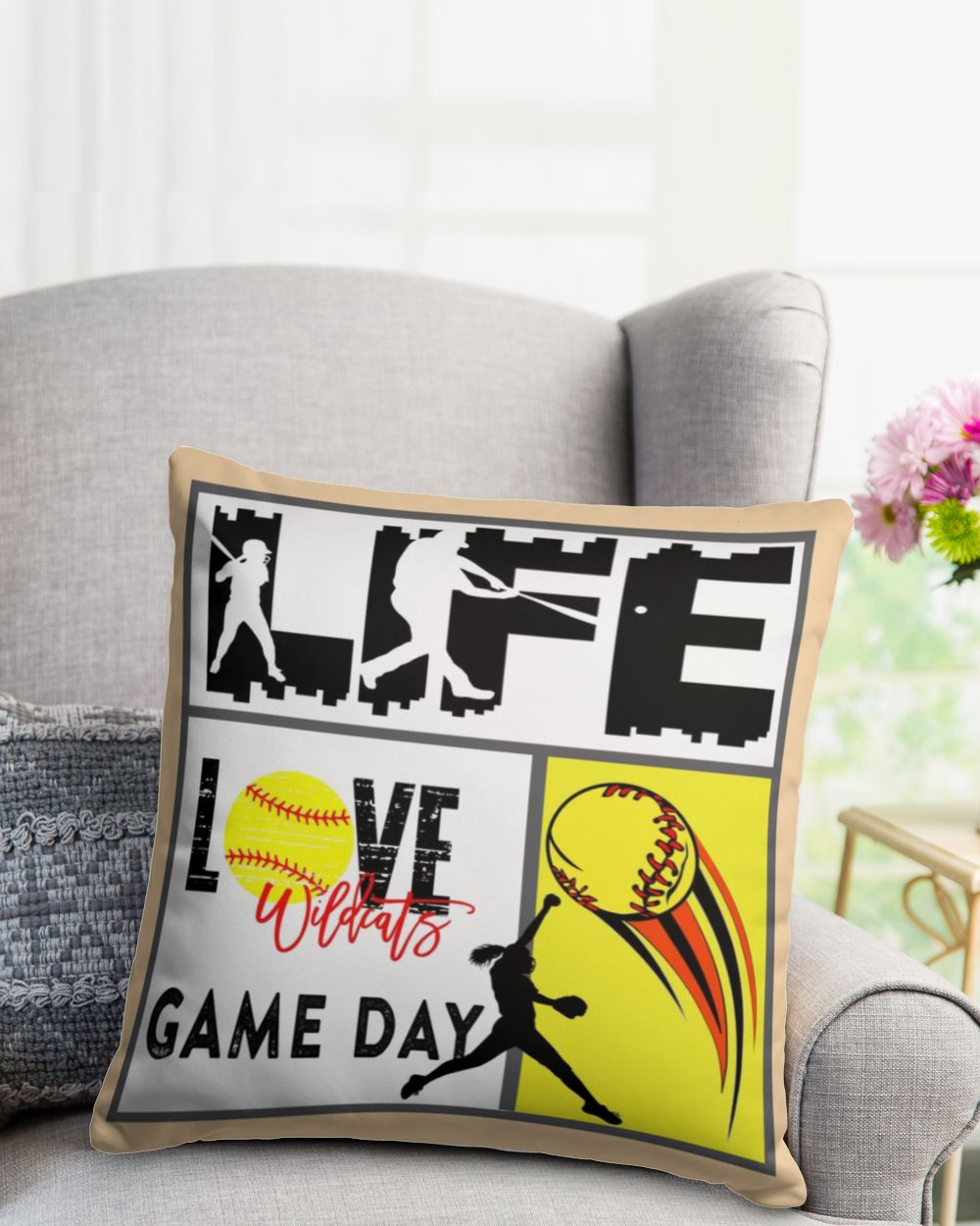 Wildcats Softball- Softball Pillow- Pillow Decor Cotton Drill Pillow (Dual Sided) white 16x16in