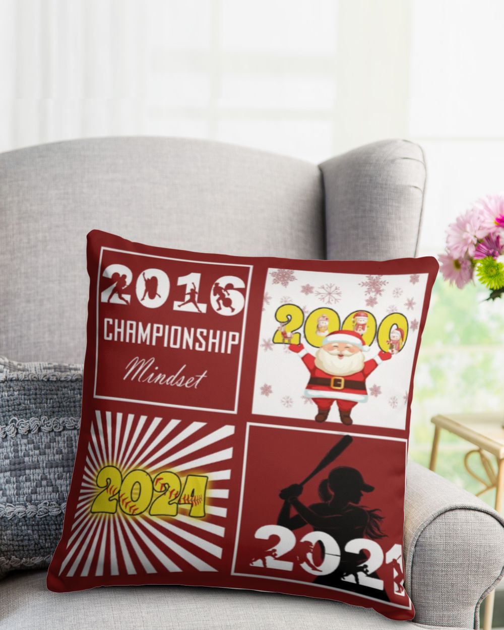 Softball Pillow- Oklahoma Softball- Championship Mindset Cotton Drill Pillow (Dual Sided) white 16x16in