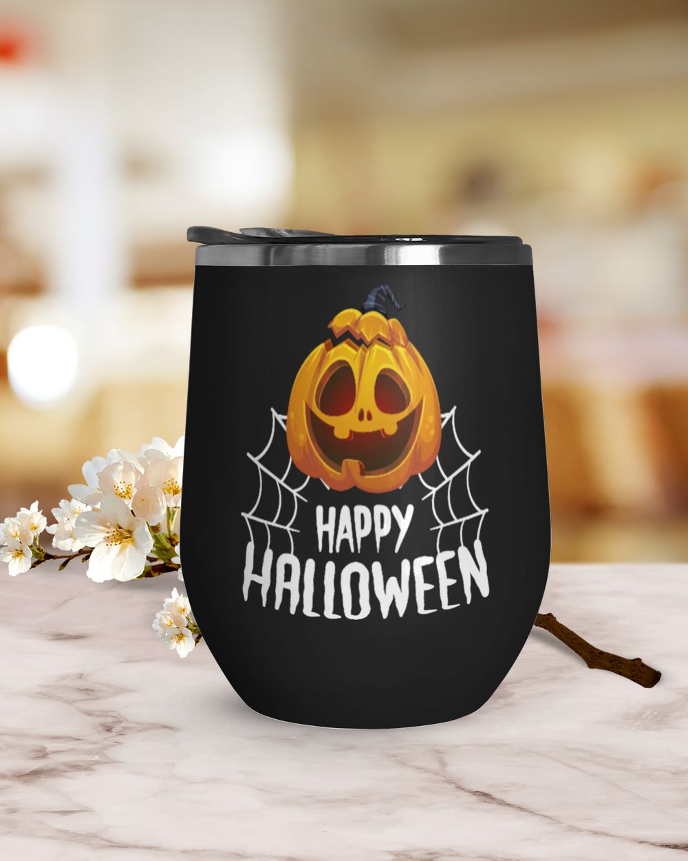 Happy Halloween Wine Tumbler (12 oz), happy pumpkin