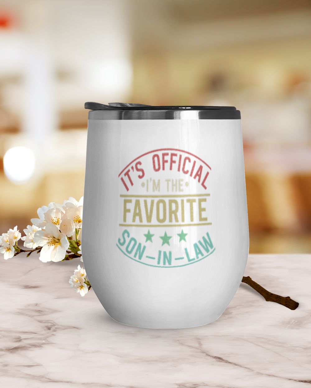 It's Official I'm The Favorite Son In Law Wine Tumbler (12 oz) white 12oz