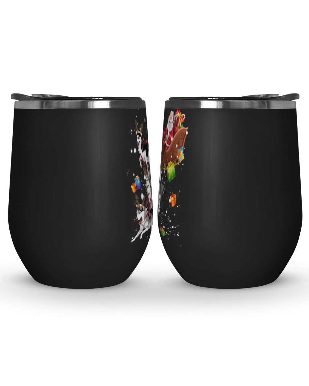 Merry Christmas with Husky Reindeer Wine Tumbler (12 oz) Wine Tumbler (12 oz) black 12oz