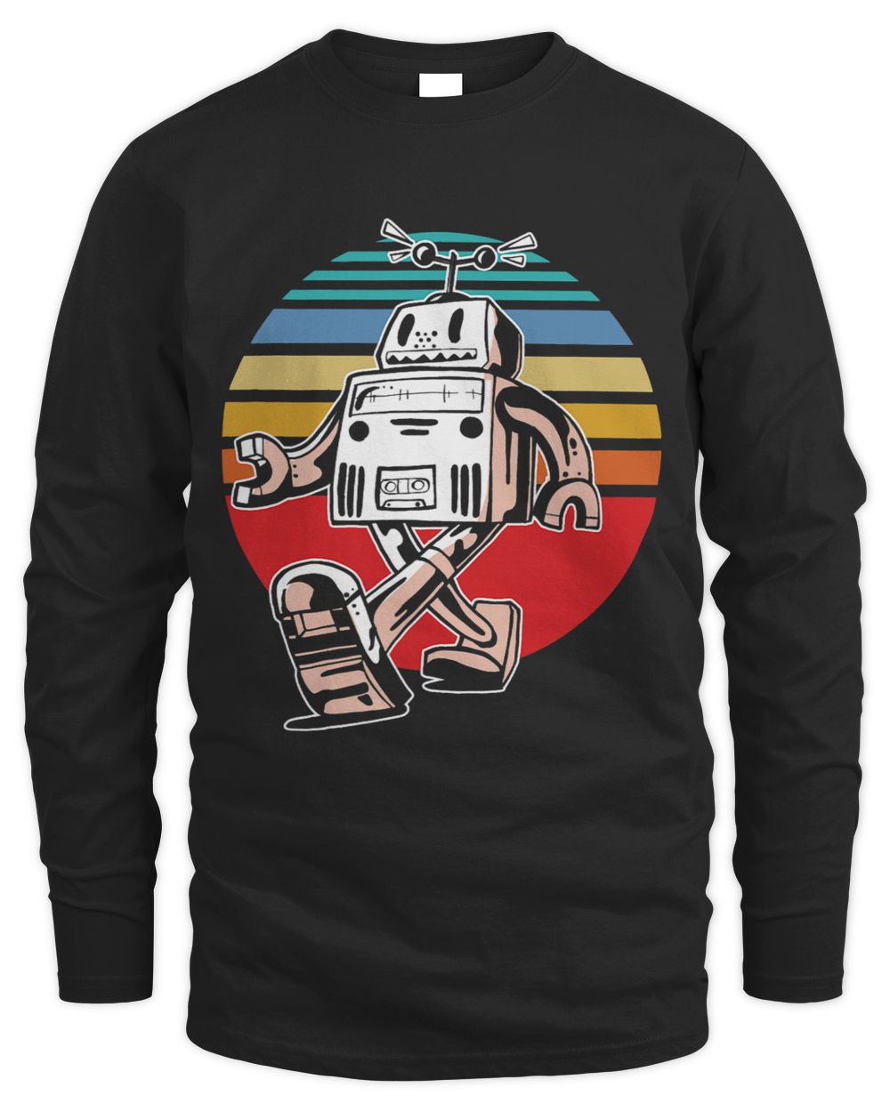 Retro Robot Fan Bot Technology Geek Robot Engineer Men's Long Sleeved T-Shirt black s