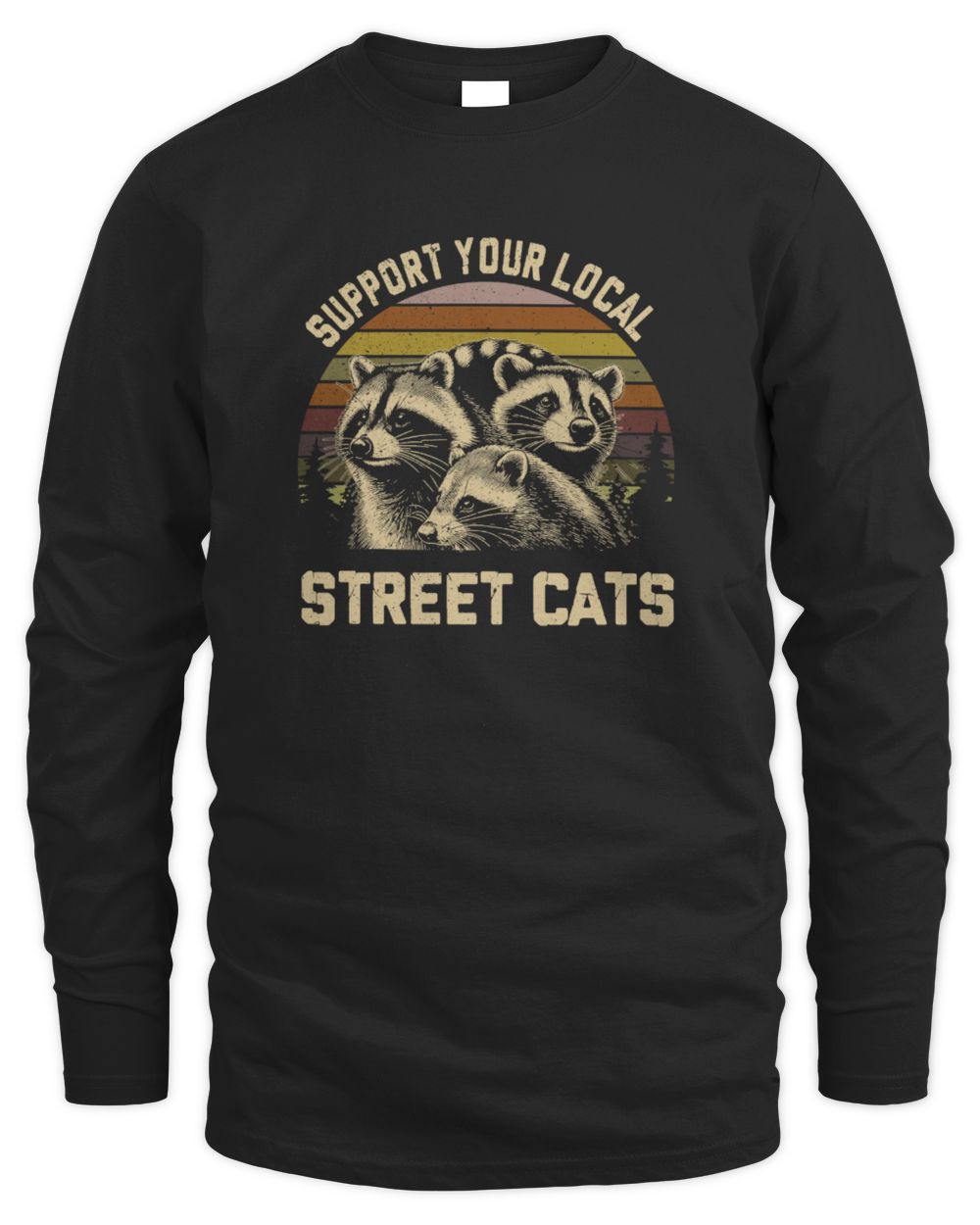 Support Your Local Street Cats Funny Raccoon Men's Long Sleeved T-Shirt black s