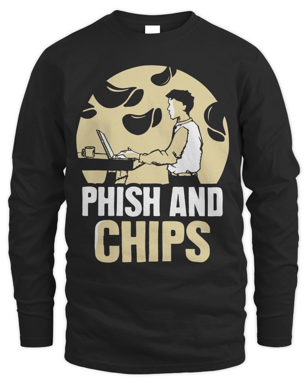 Phish And Chips Hacking Hacker Hack Computer It Men's Long Sleeved T-Shirt black s