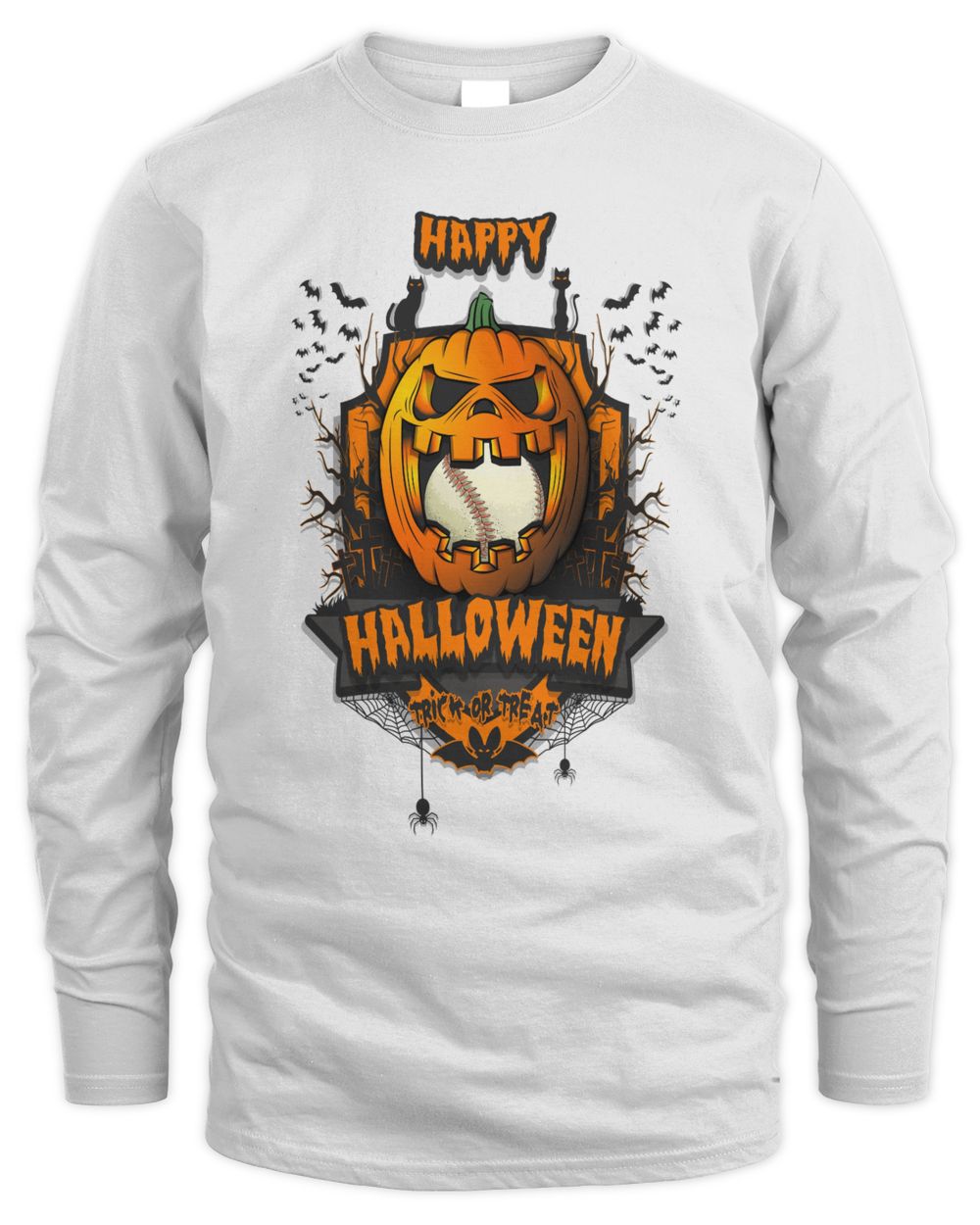 HAPPY HALLOWEEN TRICK OR TREAT Men's Long Sleeved T-Shirt white s
