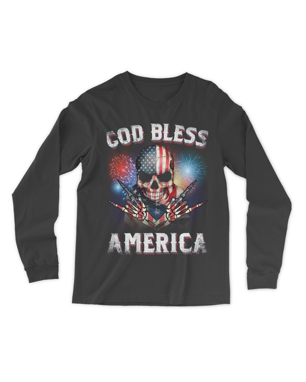 Skull God Bless America Men's Long Sleeved T-Shirt black s