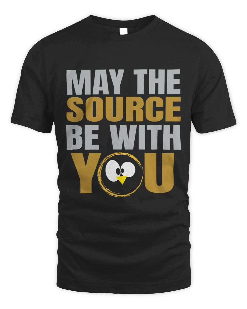 May the Source be with You slogan funny penguin eyes Linux Unisex Standard T-Shirt black s
