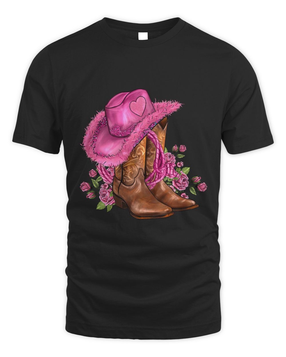 Western Cowboy Boots Cowgirl Hat And Roses Unisex Standard T-Shirt black s