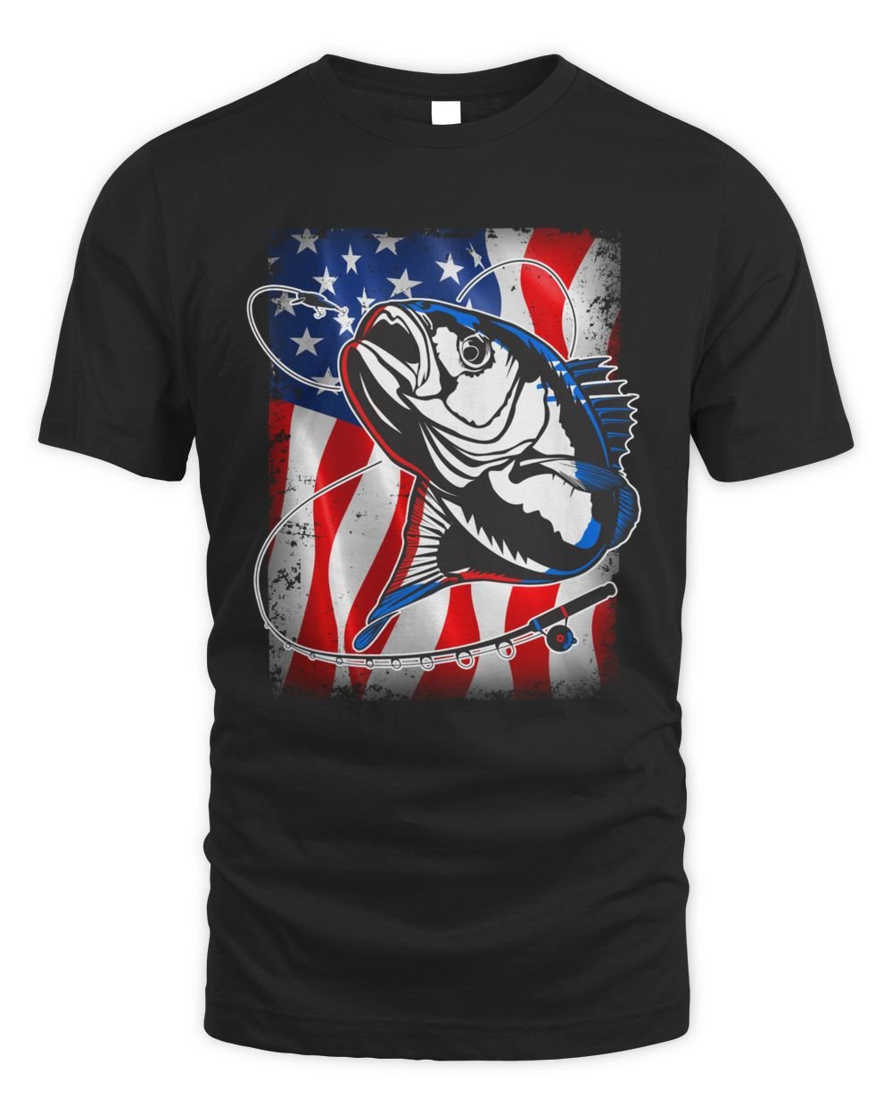 Bass Fisherman with American USA Flag Unisex Standard T-Shirt black s