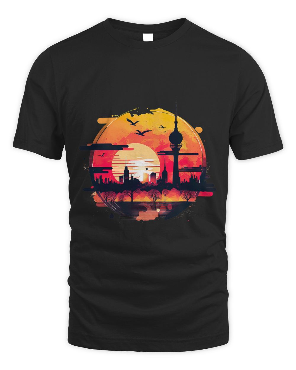 Berlin Skyline Sunset Retro Vintage Unisex Standard T-Shirt black s
