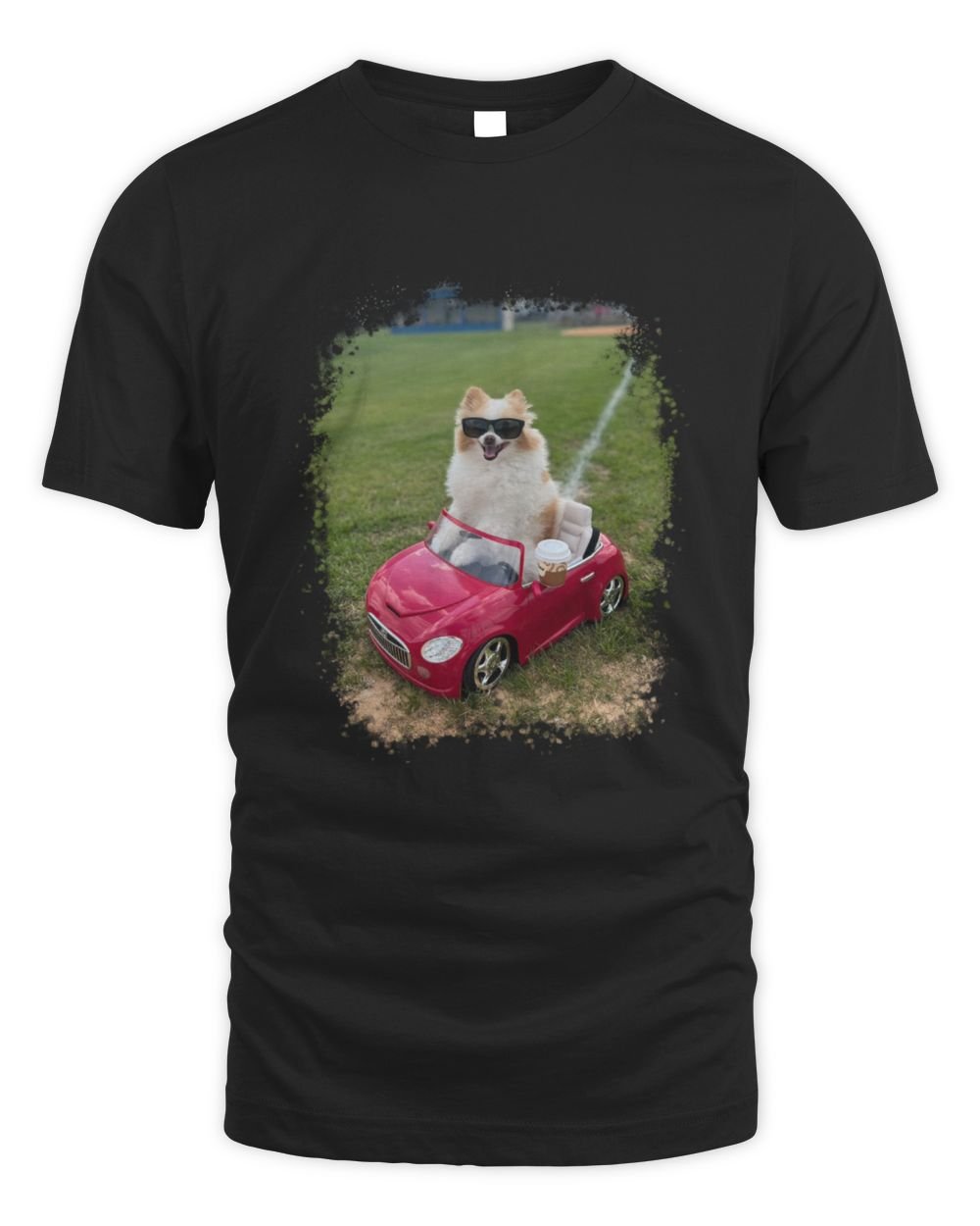 Koda Sits in The Car on the Grass Field Unisex Standard T-Shirt black s