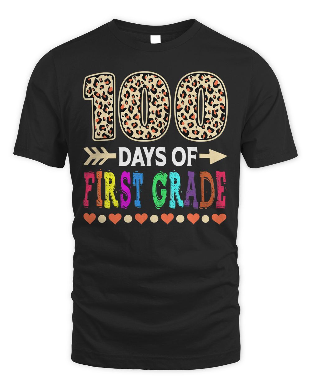 100 Days Of First Grade Teacher 100th Day Of School Leopard T-Shirt Unisex Standard T-Shirt black s