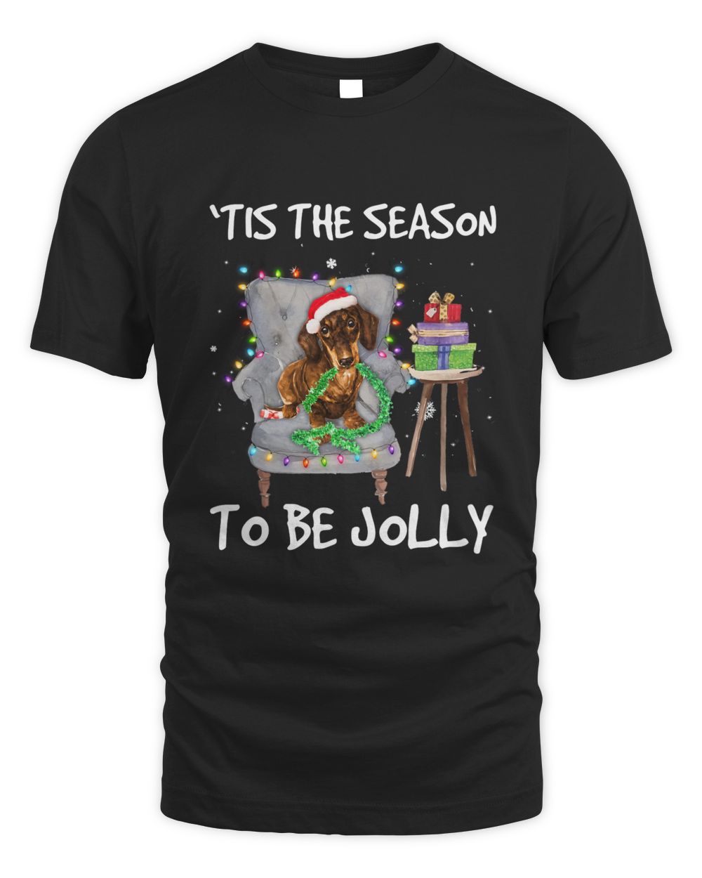 Dachshund Wiener Dog Tis The Season To Be Jolly Santa Doxie Dog Unisex Standard T-Shirt black 