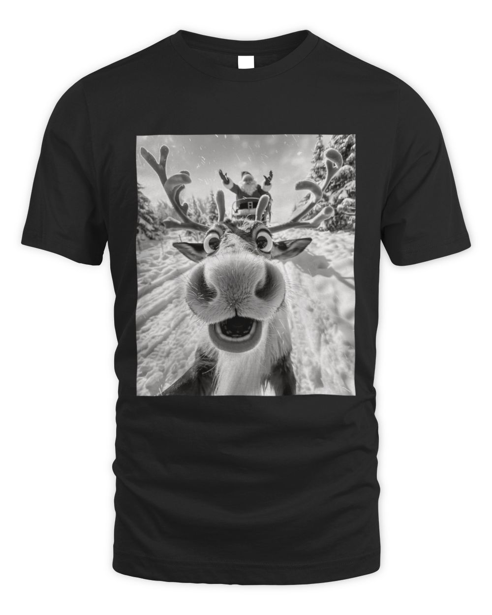 Reindeer Selfie Christmas Unisex Standard T-Shirt black s