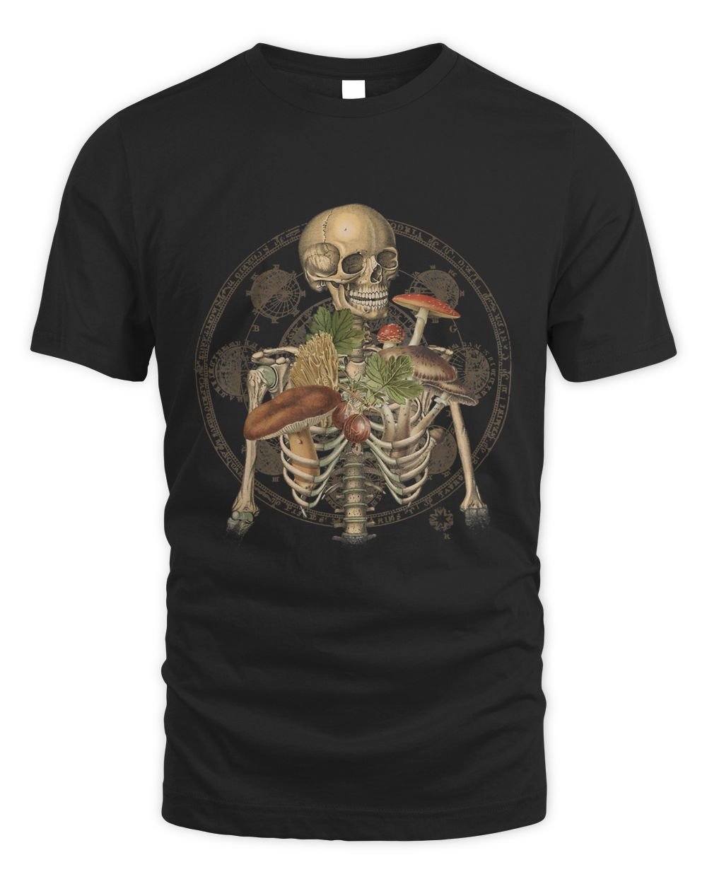 Goblincore Skeleton with Mushrooms Foraging Mycologist Fungi158 Unisex Standard T-Shirt black s