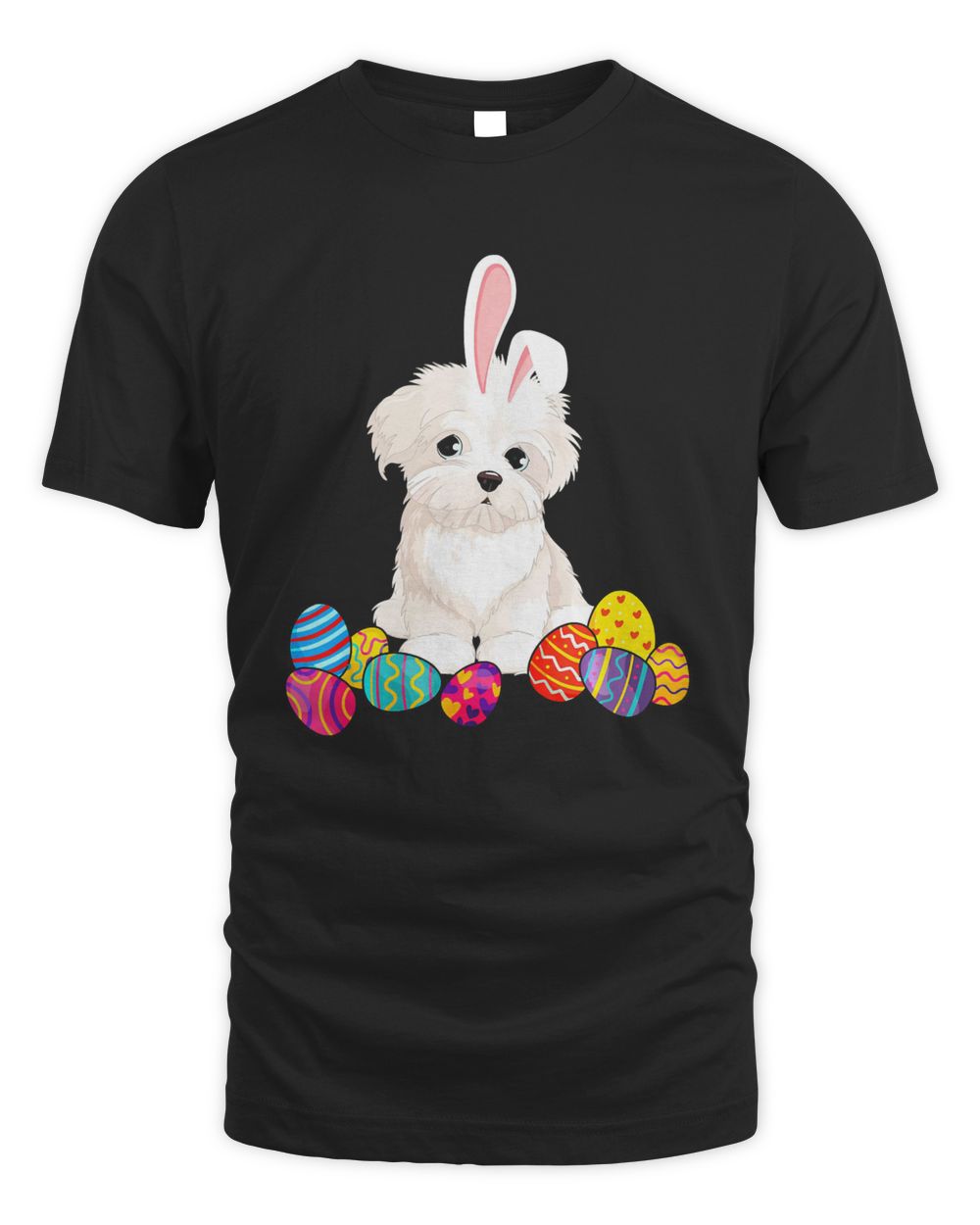 Maltese Bunny Ear With Egg Easter Easter Day Shirt Unisex Standard T-Shirt black 
