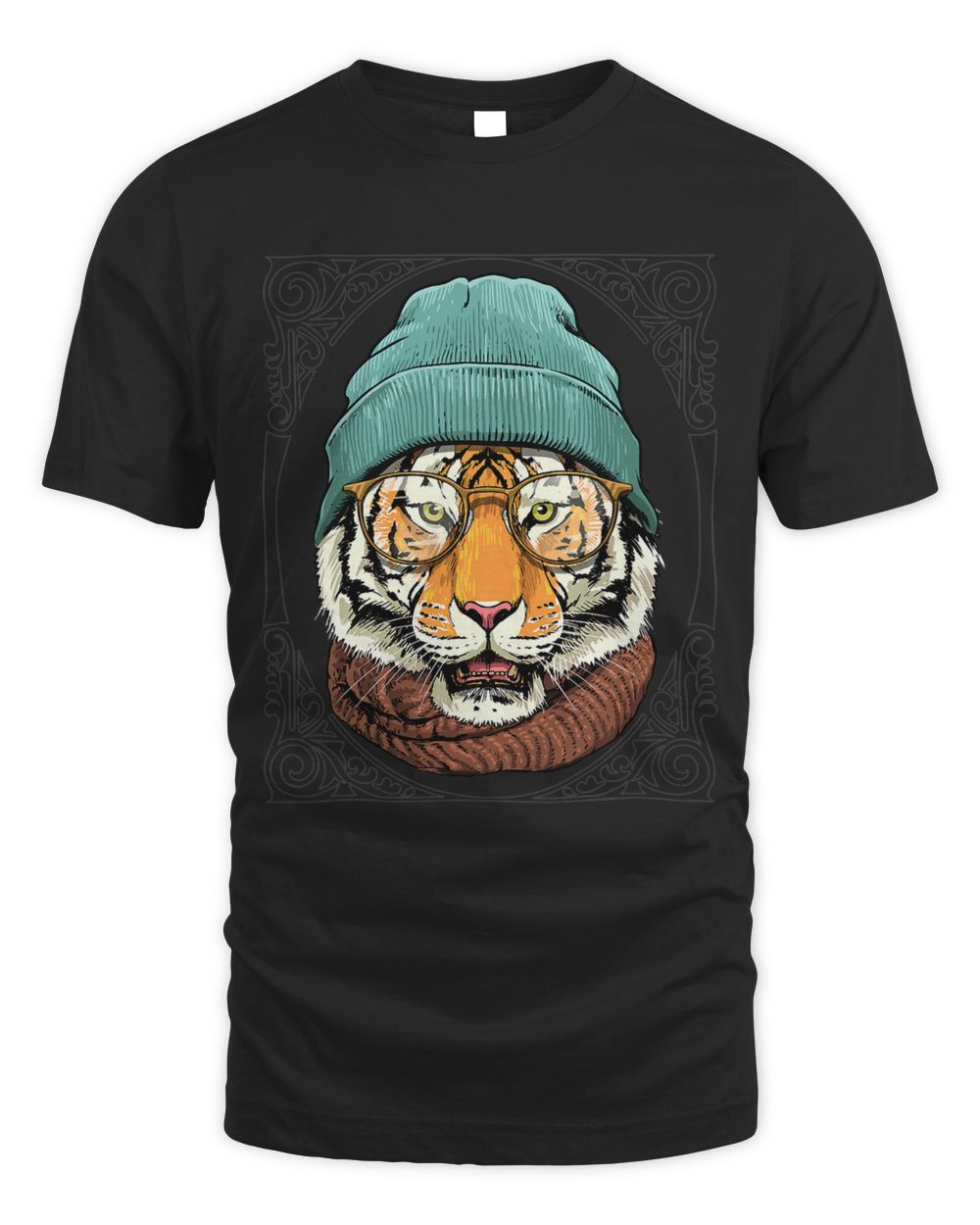 Hipster Tiger With Glasses Wildlife Safari Animal Lover 577 Unisex Standard T-Shirt black 