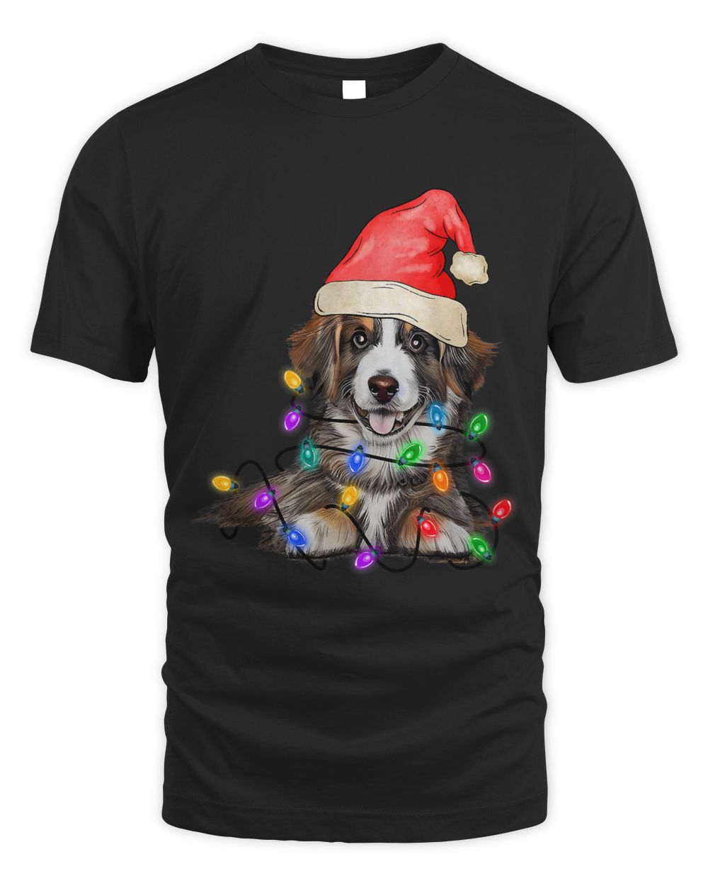 Shepherd Santa Christmas Tree Lights Xmas Boys Dog Dogmas189 Unisex Standard T-Shirt black 