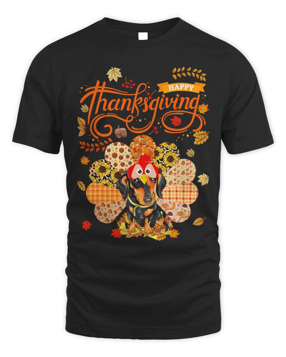Turkey Dog Dachshund Happy Thanksgiving Autumn Fall Lover308 Unisex Standard T-Shirt black 