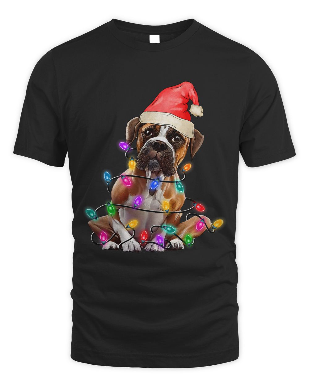Boxer Santa Christmas Tree Lights Xmas Boys Dog Dogmas191 Unisex Standard T-Shirt black 
