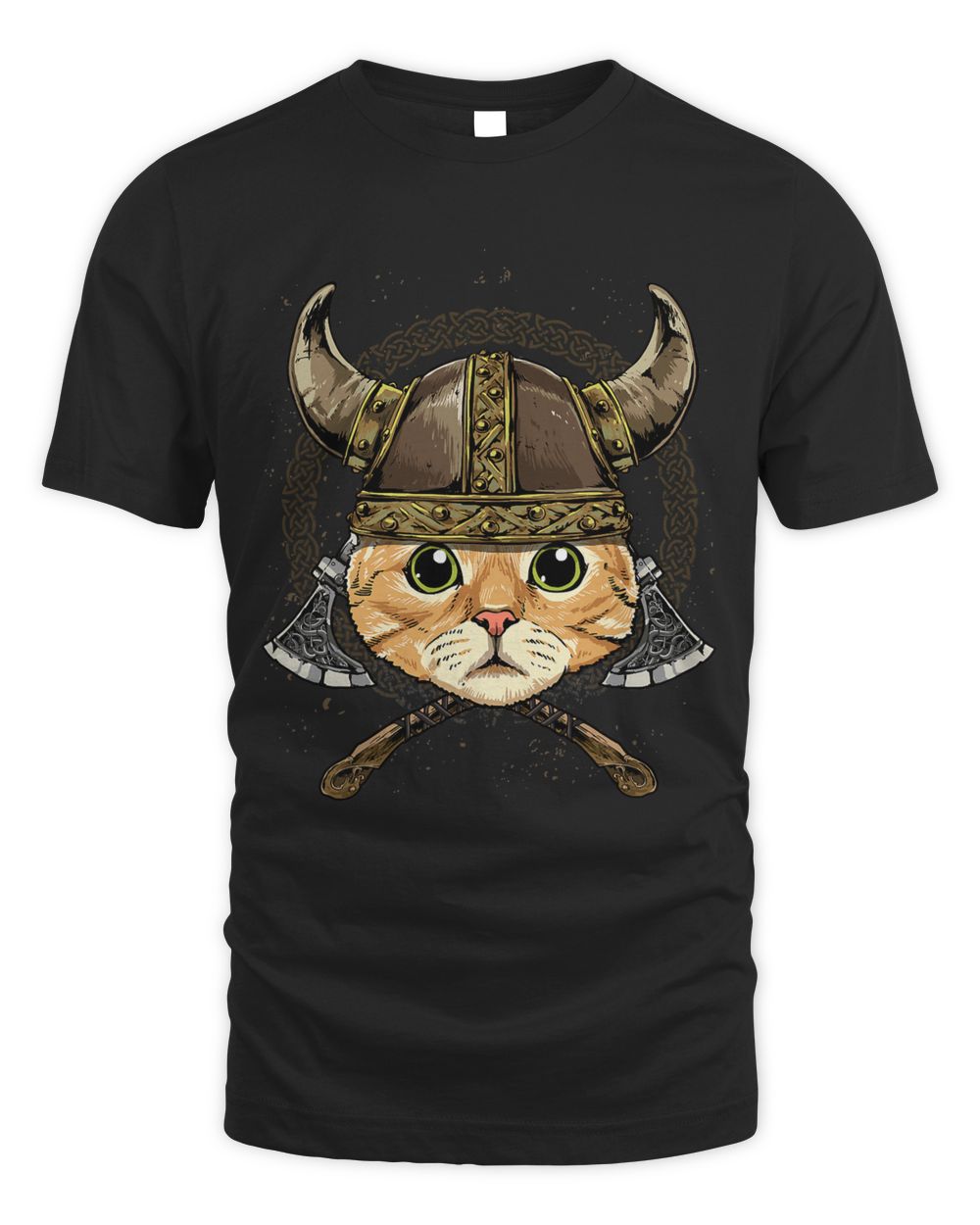 Viking Cat with Viking Helmet Mjolnir Axes 116 Unisex Standard T-Shirt black 
