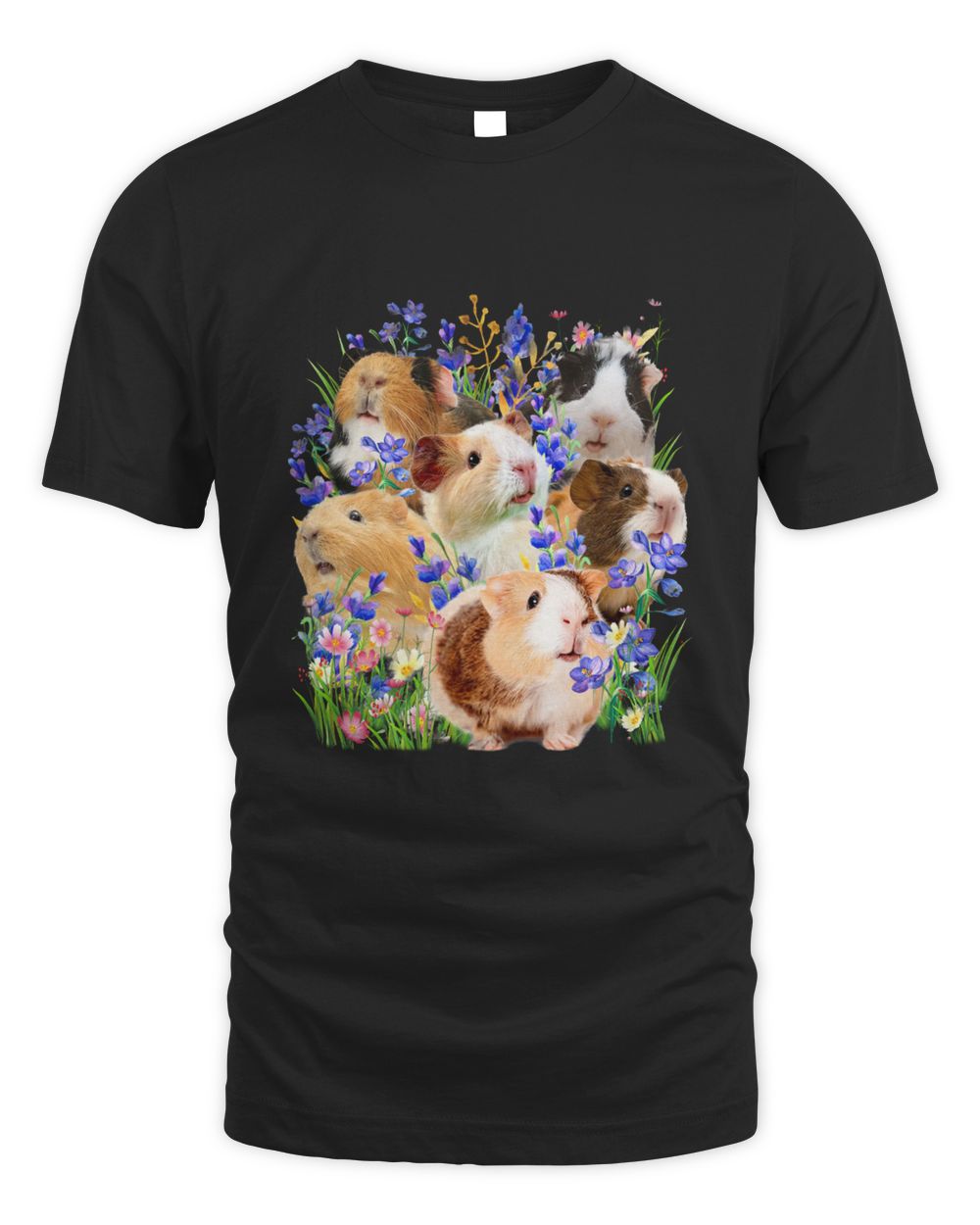Guinea Pig Purple Flowers Unisex Standard T-Shirt black s