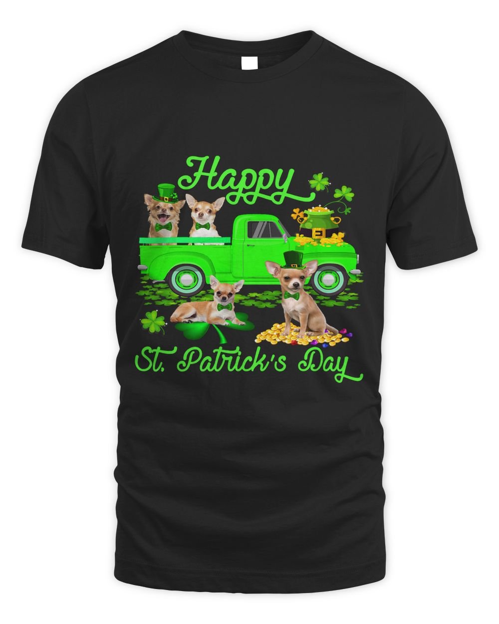 Happy St. Patricks Day Leprechaun Chihuahua Green Truck Unisex Standard T-Shirt black s