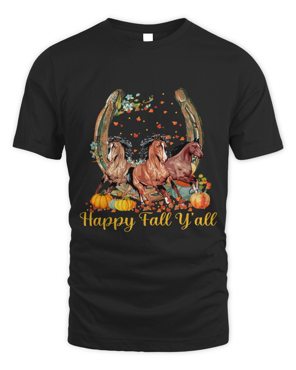 Horse Happy Fall Yall Three Horses Thanksgiving Unisex Standard T-Shirt black 
