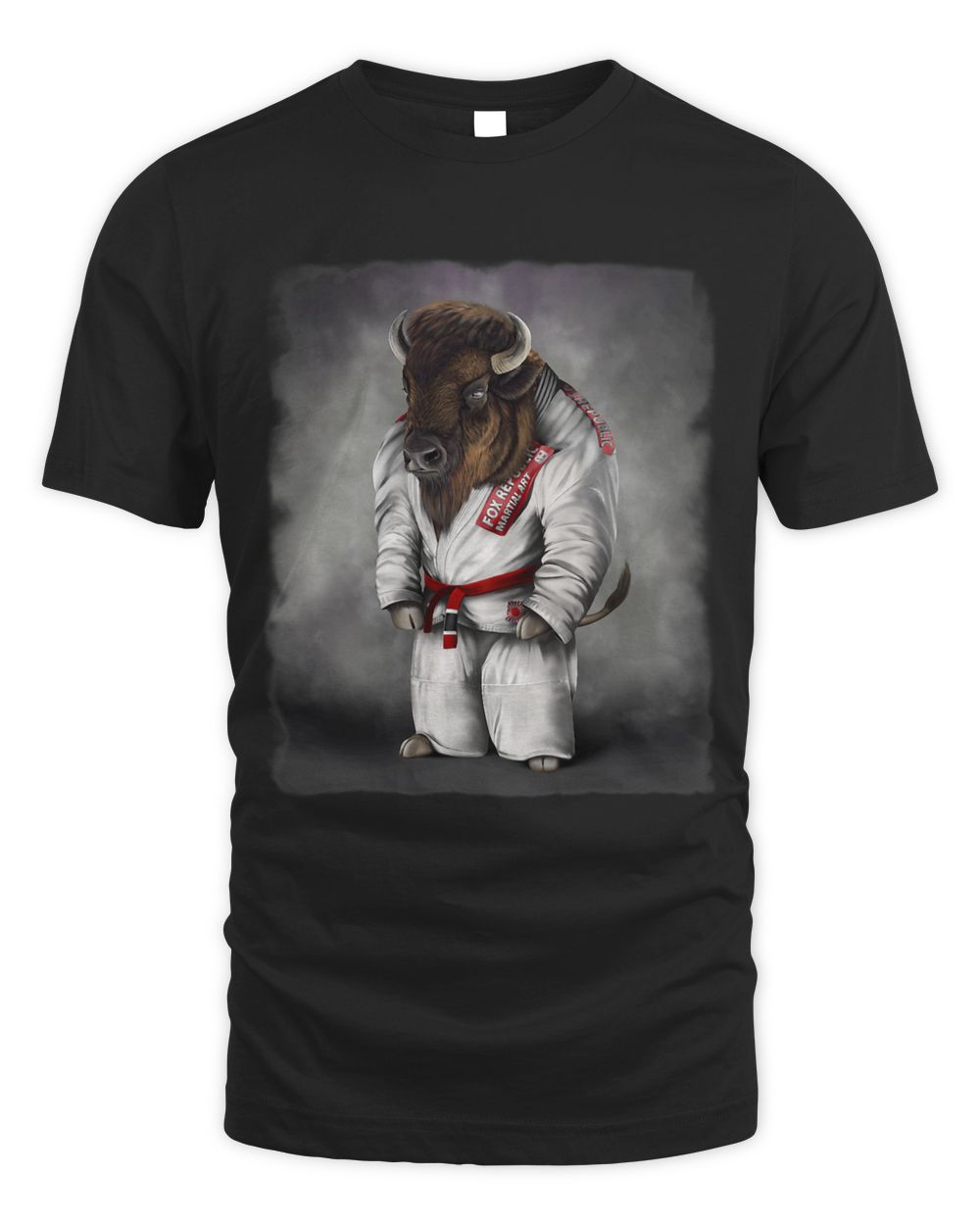 Bison Buffalo Bull Judo Karate Master in White Judogi Unisex Standard T-Shirt black 