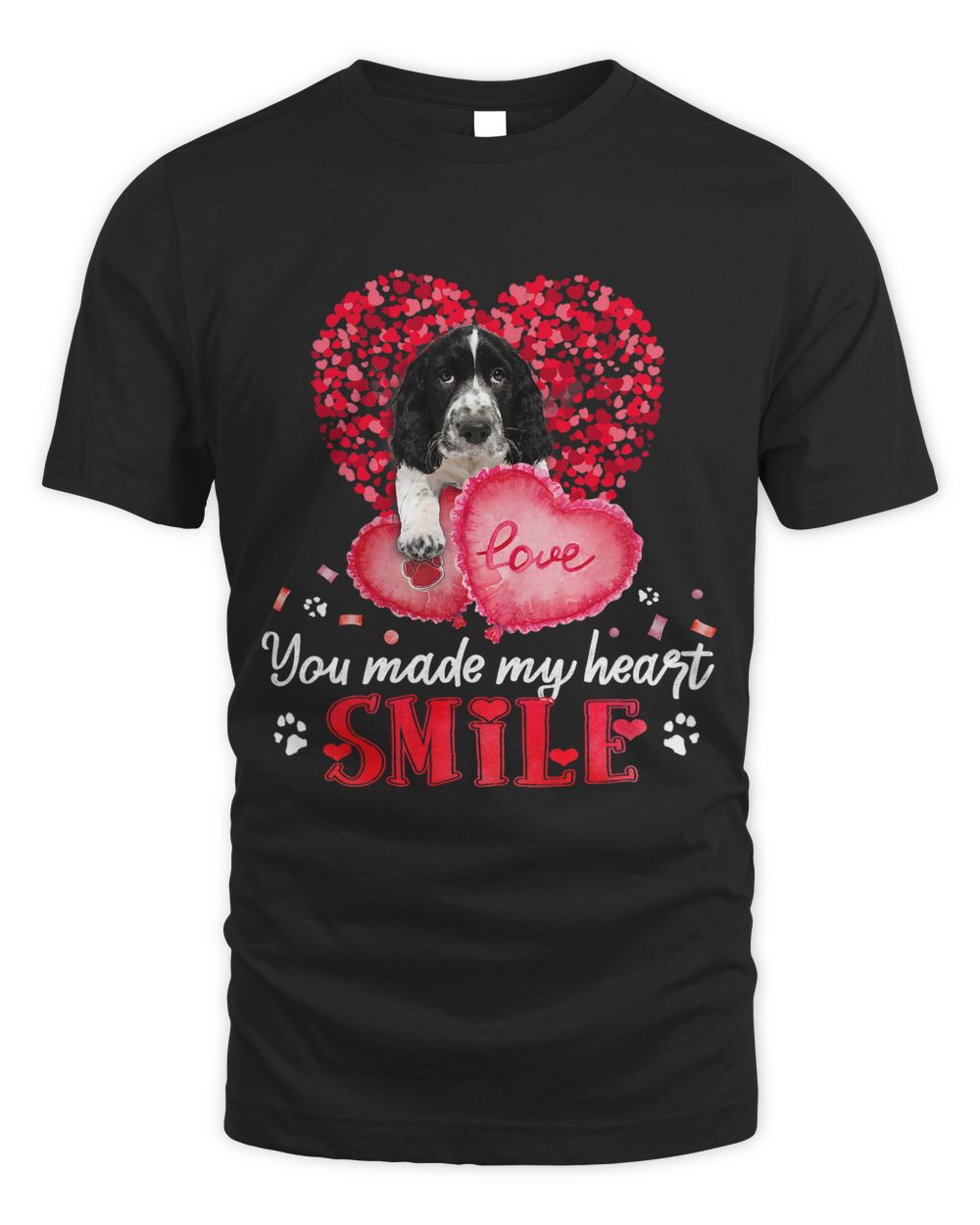 You Make My Heart Smile Springer Spaniel With Heart Unisex Standard T-Shirt black s