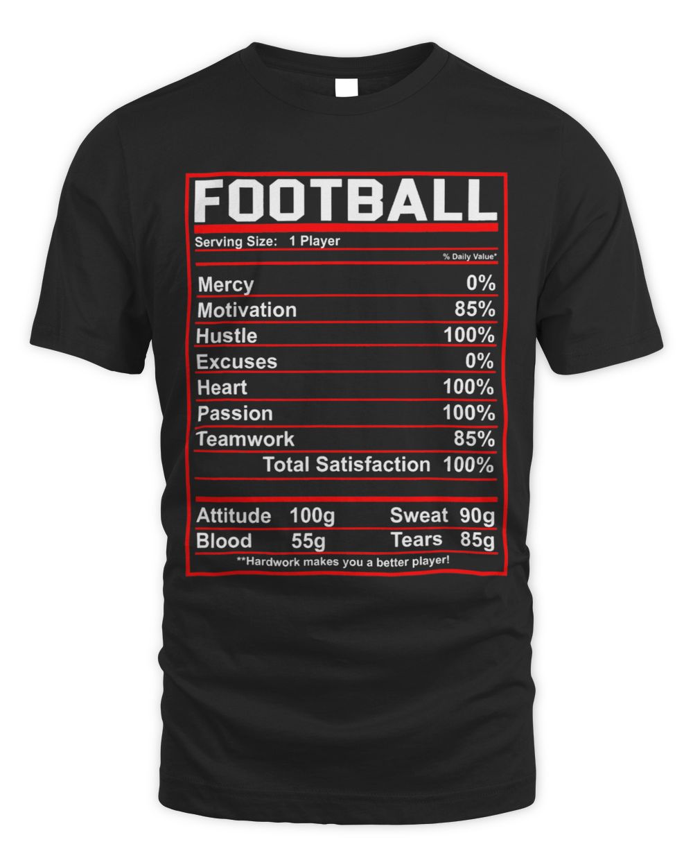 Funny Football Nutrition Facts Unisex Standard T-Shirt black s