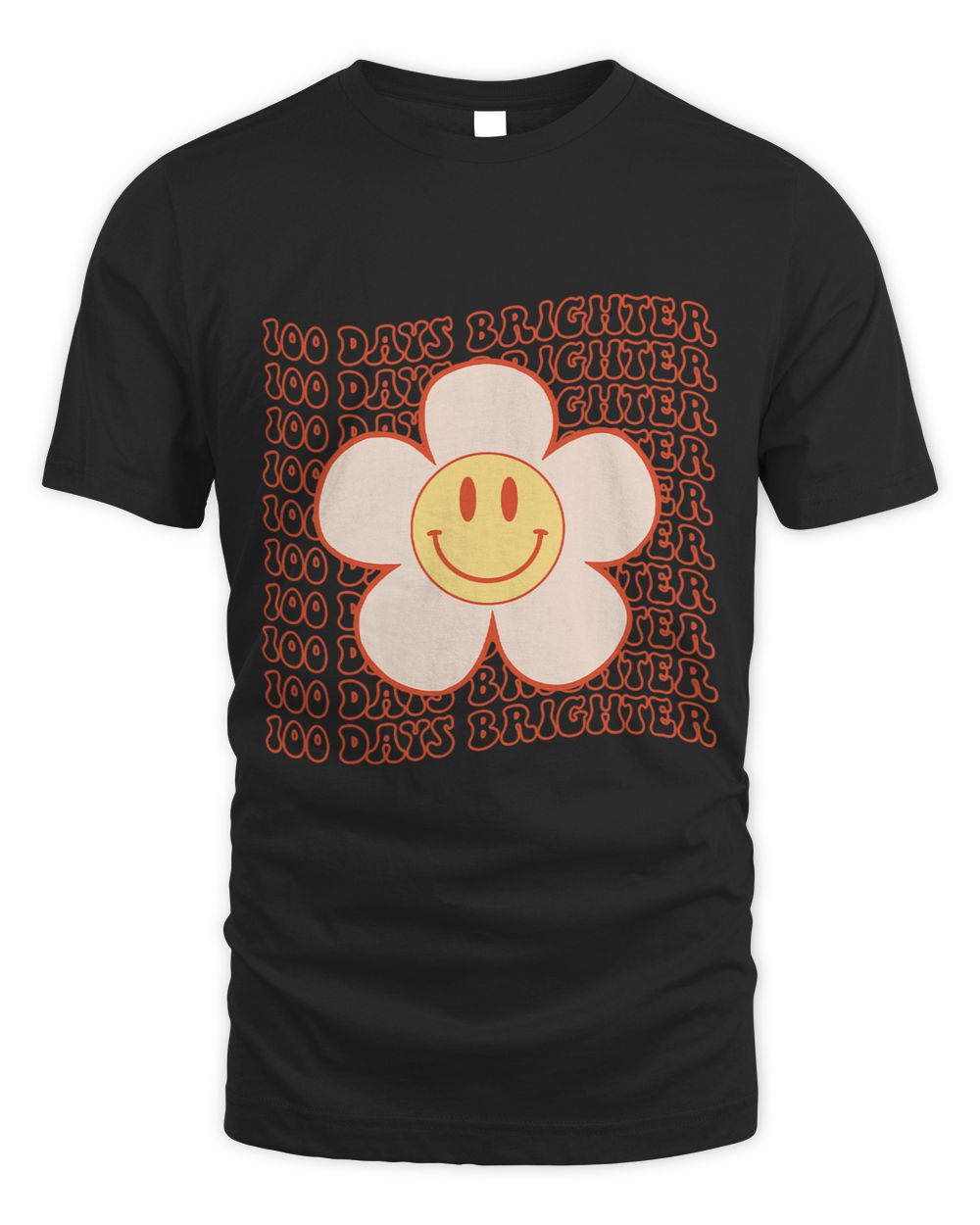 100th Day School Retro Groovy Happy Face 100 Days Brighter Unisex Standard T-Shirt black s
