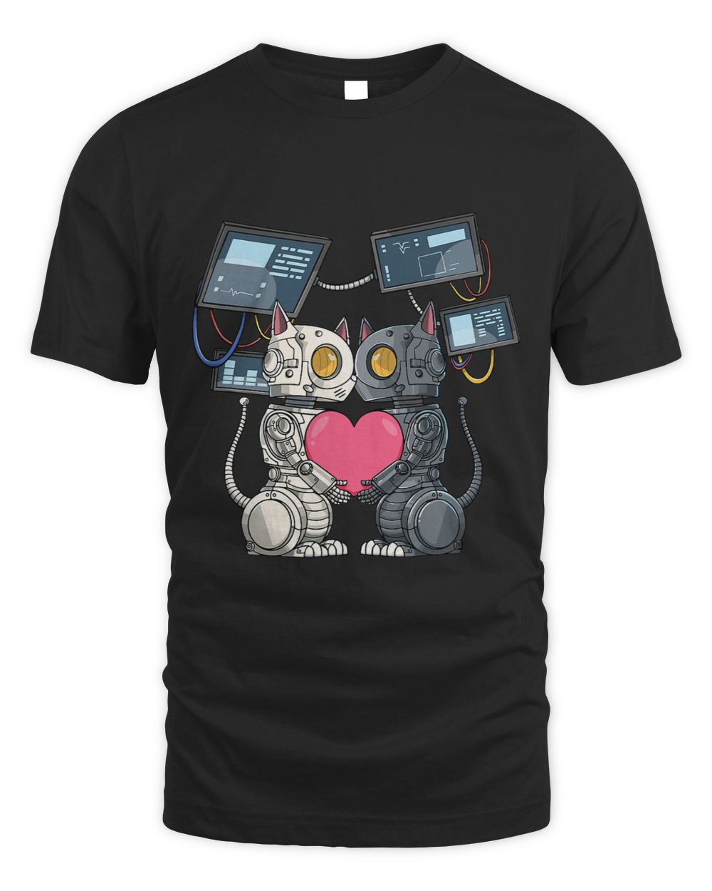 Robot Cat in Love for a Robotic Engineer Unisex Standard T-Shirt black s