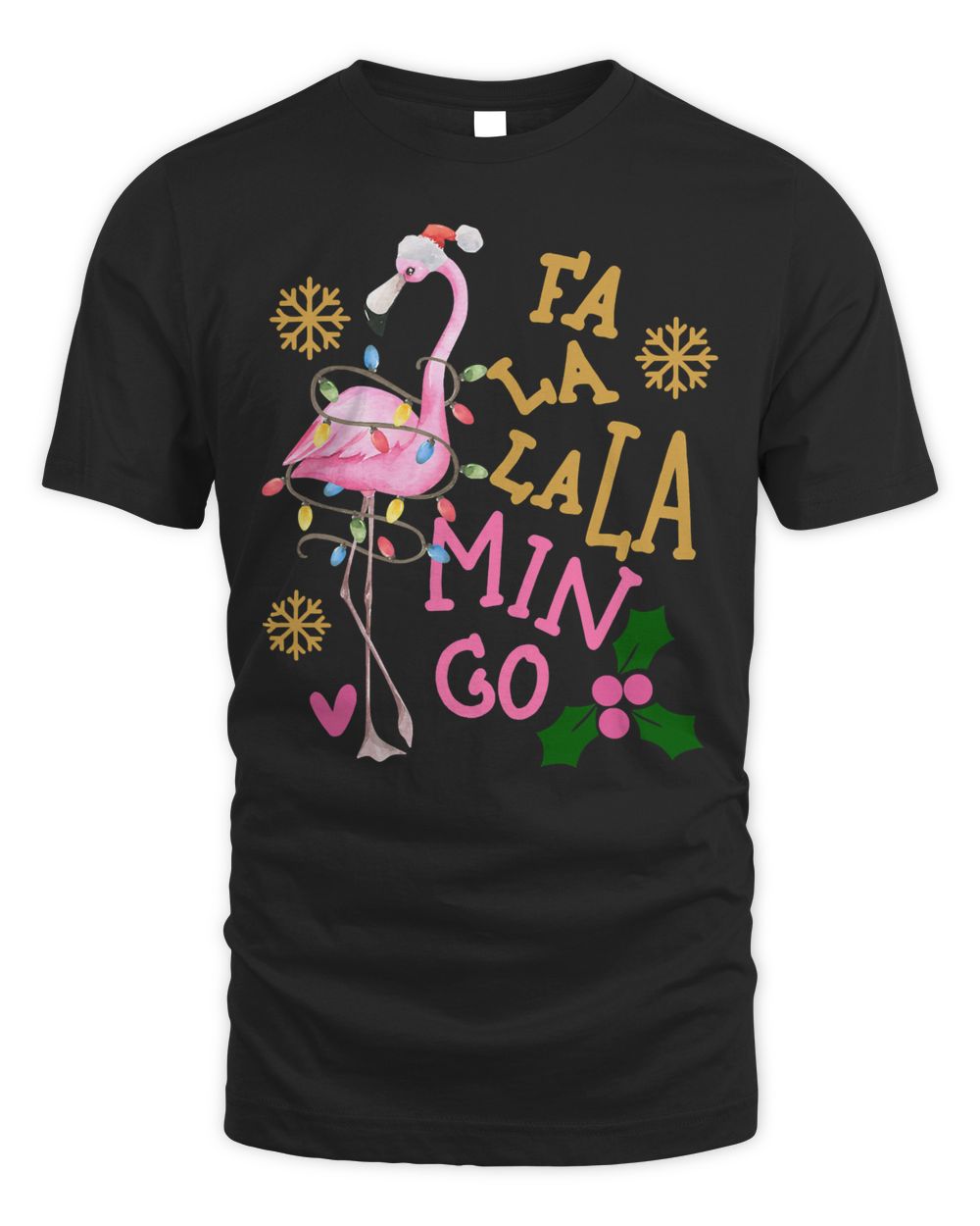 Flamingo Merry Christmas Fa La La Flamingo With Santa Hat Lights Xmas 99 Men's Standard T-Shirt black s