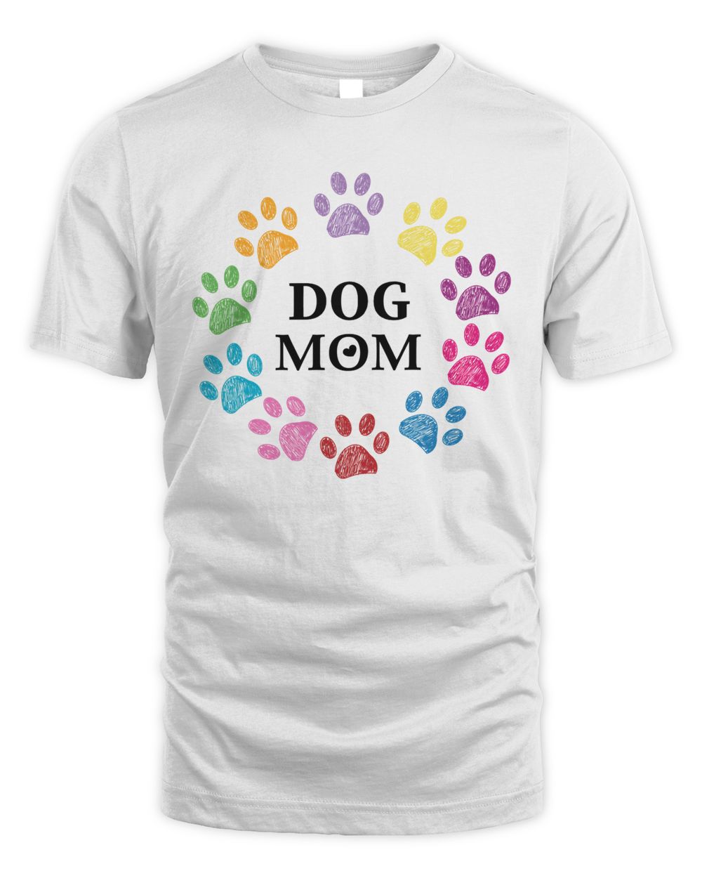Dog Mom Colorful Paw Print Unisex Standard T-Shirt white s